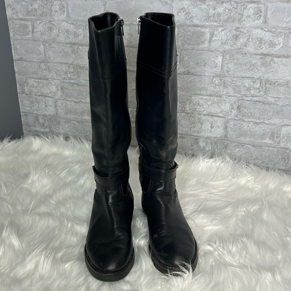Coach black leather knee high boots with side zipper size 7